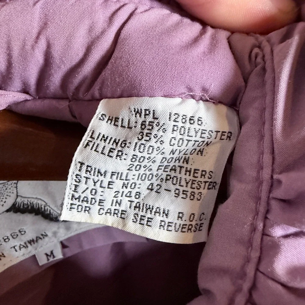 vintage 80's Grand Creations Women Puffer Coat Purple Full Zip Down Fill Medium - Picture 3 of 8